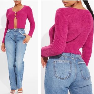 No Comment NWT All That Glitz Fuchsia Double Button Cropped Cardigan Sz‎ M/L